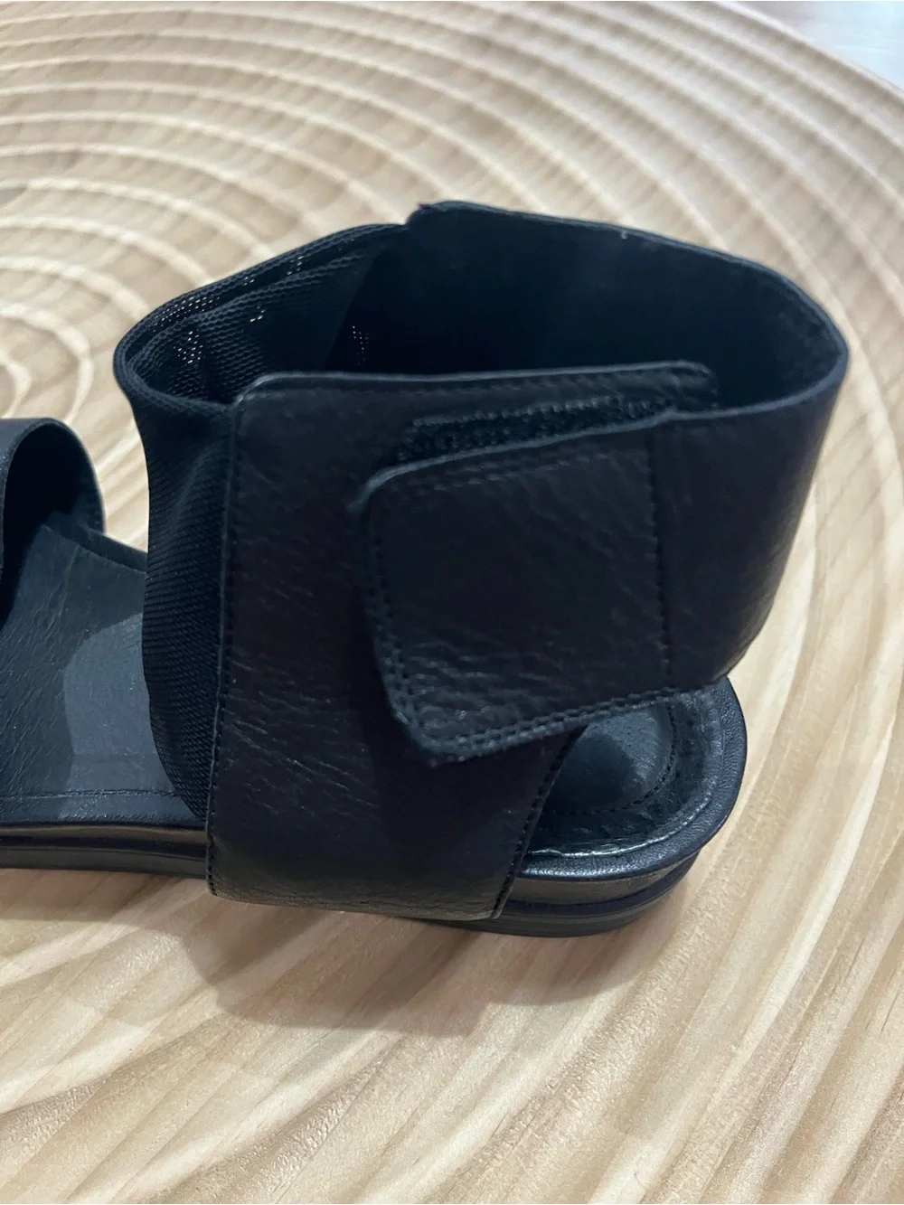 Eileen Fisher Black Leather Wide-Strap Slingback Sandals